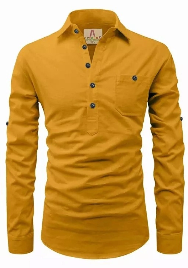 Apektra Men's Cotton Fabric Roll Up Sleeve Slim Fit Spread Collar Short Kurta Mo