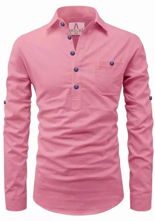 Apektra Men's Cotton Fabric Roll Up Sleeve Slim Fit Spread Collar Short Kurta MO