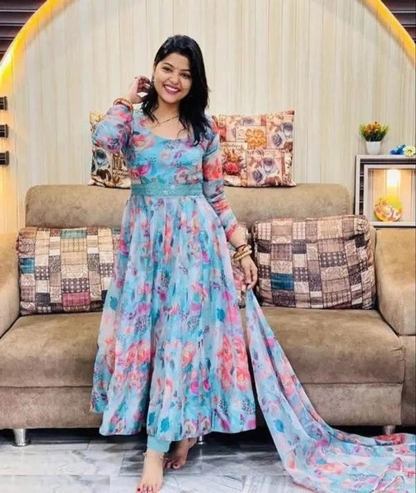 divya Blue belt with dupatta Anarkali MO