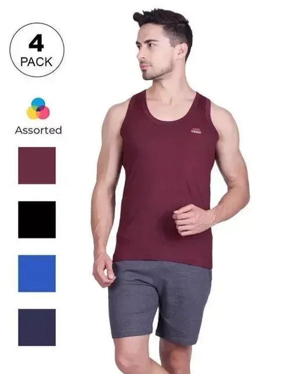 Lux Venus Assorted Round Neck Cotton Men Vests Pack of 4 Mo