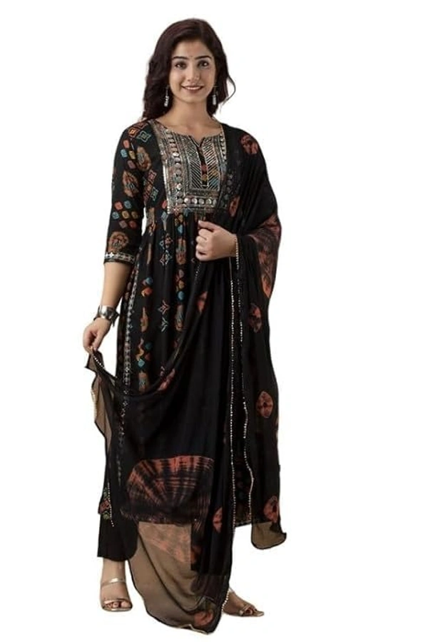 PICHAWAI Women's Viscose Rayon Solid Printed Kurta, Pant and Dupatta Set AN - XXL