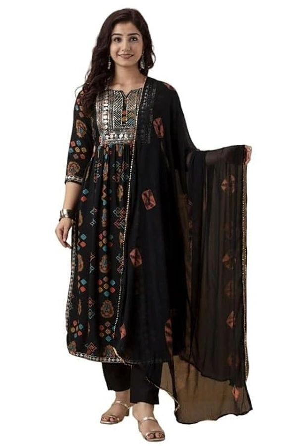 PICHAWAI Women's Viscose Rayon Solid Printed Kurta, Pant and Dupatta Set AN - XXL