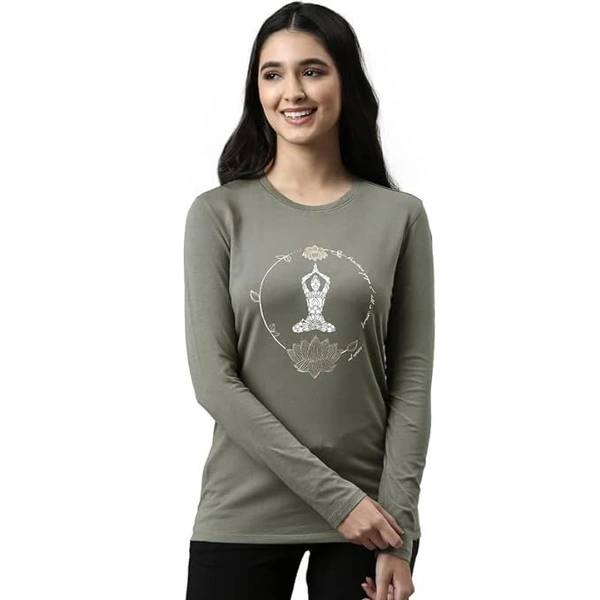 Enamor Essentials Full Sleeve Round Neck Slim Fit Stretch Cotton Lounge Tshirt for Womens-E157 An