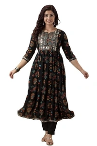 PICHAWAI Women's Viscose Rayon Solid Printed Kurta, Pant and Dupatta Set AN - XXL