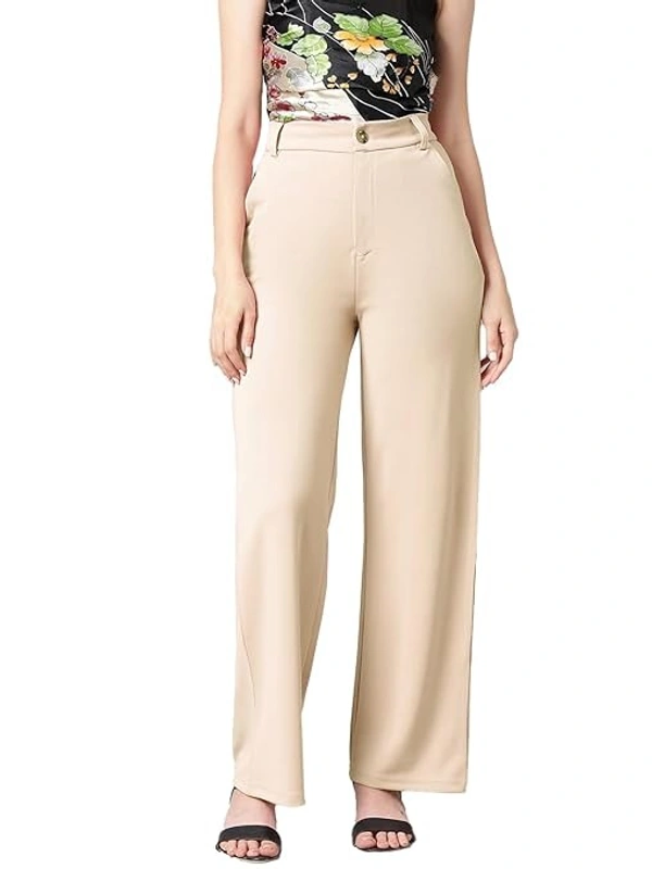KOTTY Women's High Rise Cotton Blend Relaxed Fit Trousers AN