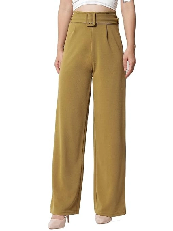 KOTTY Women's High Rise Viscose Rayon Relaxed Fit Korean Trousers aN