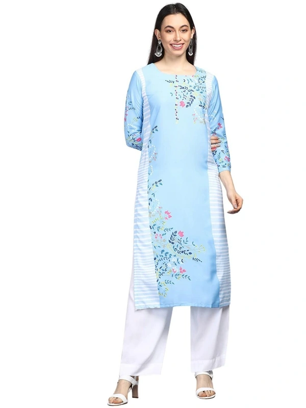 Vaamsi Women's Crepe Floral Printed Straight Kurta (VPK1733_Blue) MN