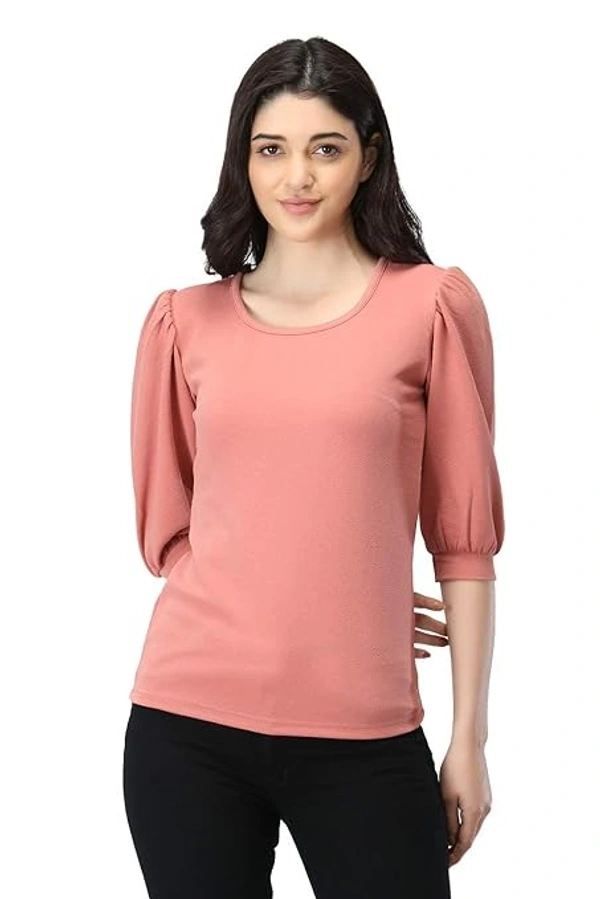 ZUVINO Women's Regular Fit Top with Scoop Neck, Cuffed Balloon Sleeves An