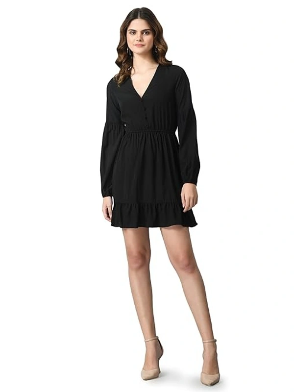 Smera Mart Poly Crepe Knee Length Mini Dress for Women An