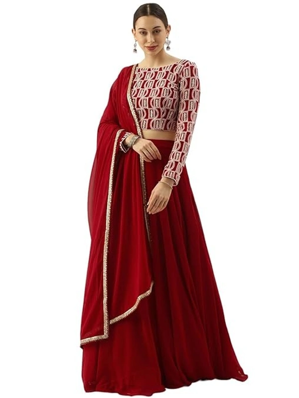 Zeel Clothing Women's Chikankari Sequins Embroidered Georgette Lehenga Choli with Dupatta (5050-Red-Wedding-Girlish-Latest; Free Size) An