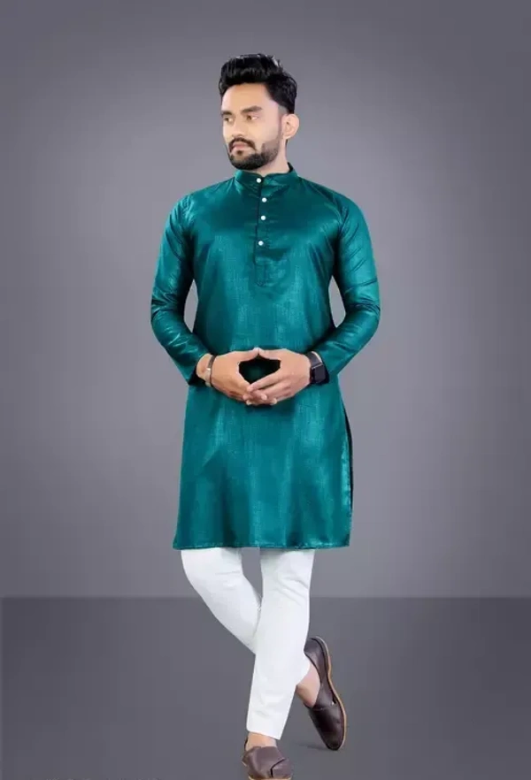 Mens Solid Cotton Blend Kurta (Rama Green) MO