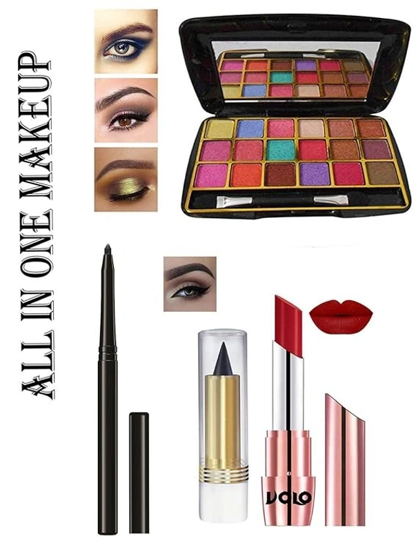 volo All In One Makeup Kit (1Pc Lipsticks,1 Eye Shadow,1 Eyeliner, 1 Kajal,) Set of 4 Pcs (Red) An