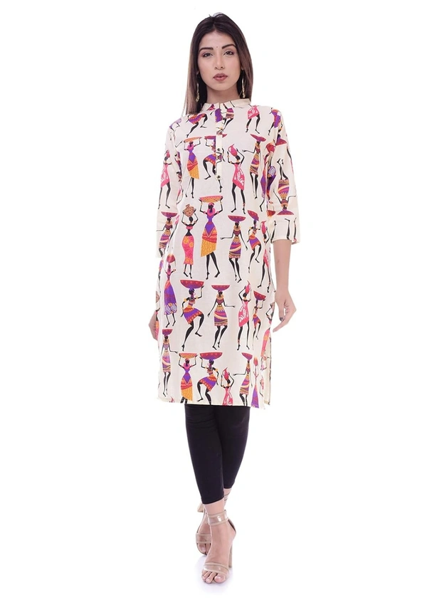 Womens A line Kurti Trible Print Pure Cotton Fabric Front Button AN