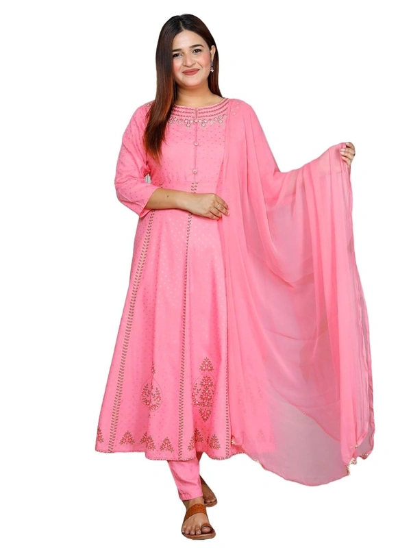 GVS SHOPPE Embroidered Kurta Pant Dupatta Set in Viscose Rayon AN