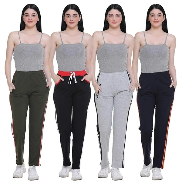 SHAUN Women Free Size Plus Size(Waist Size 36-46 inch) 3XL to 7XL Stretchable Trackpant(Length 37-39 inch_Pack of 4)(778WT4_P$) An