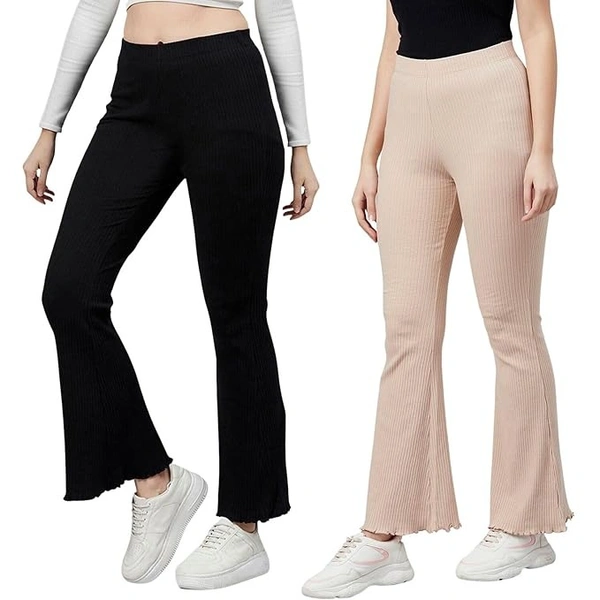 BLINKIN Ribbed Stretchable Flared Pants for Women | Boot Cut Bell Bottom Pants for Women - Ideal for Yoga & Gym Wear,Casual Wear & Office Wear Trousers for Women An
