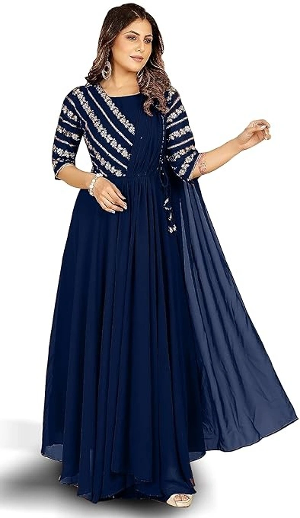 KEDARFAB Women's Embroidered Codding Long Anarkali Dress Material Gown with Duppta An