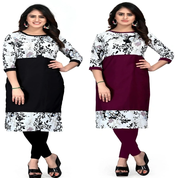 MS VHCK ENTERPRISE Women's for Stylish Latest Prined Crepe A-line Kurti Kurtis Kurta AN
