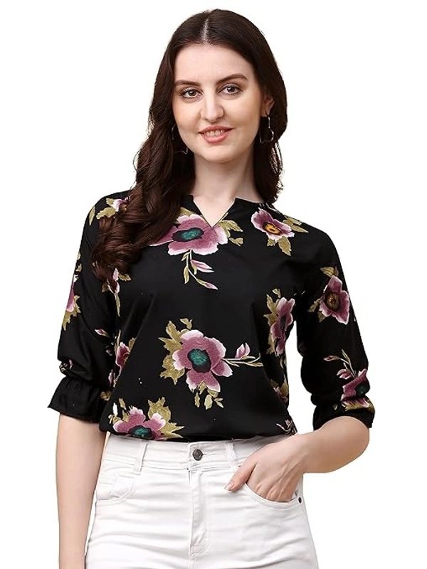 Wedani Women's Casual Puff Sleeves V Neck Foral Top An