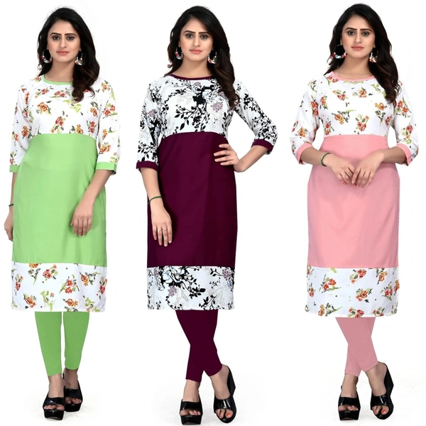 MS VHCK ENTERPRISE Women's for Stylish Latest Prined Crepe A-line Kurti Kurtis Kurta AN