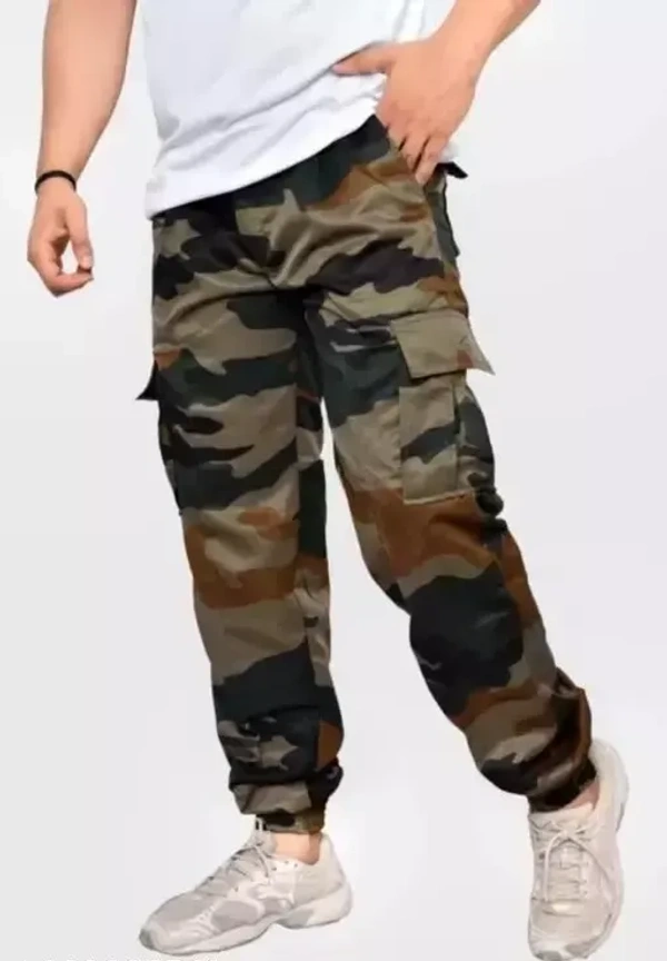 Men's Regular Fit Army Print Cargo Style Casual Trousers Pants Mo