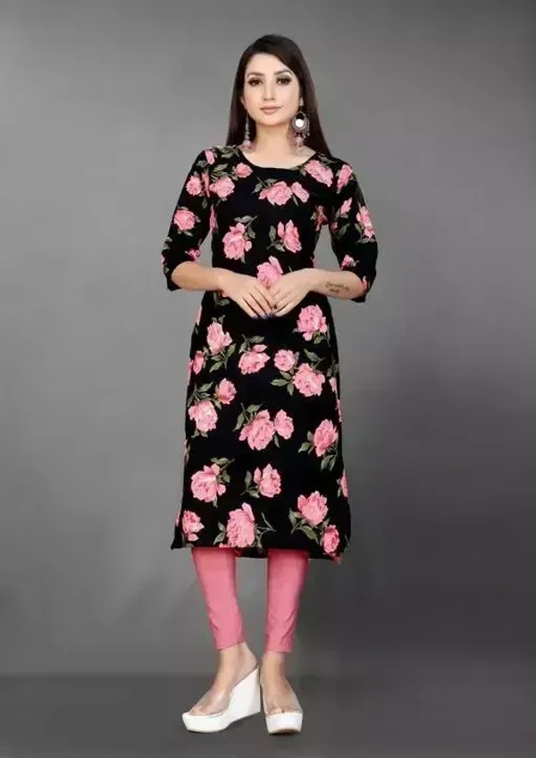 Women's Black Crepe Digital Printed Straight Kurti (Pack Of 1) Mo