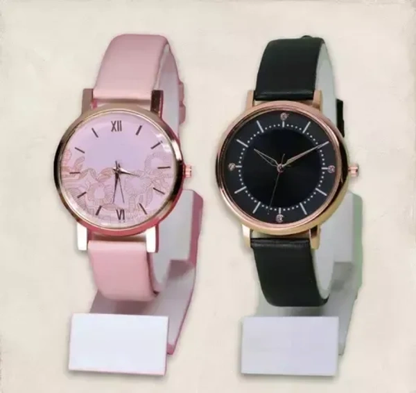 Attractive Genuine Leather Belt Fancy Flowered Diamond Designing Case Dial Analog Watches Combo for Women Watches for Girls Analog Watches for Ladies Wrist Watches Mo