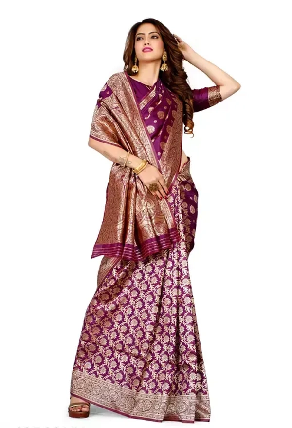 Banarasi Silk Purple Jacquard Saree With Blouse Mo