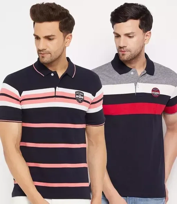 First Krush Multicolor Striped Men's Polo Collar Cotton Tshirt(Pack of 2)