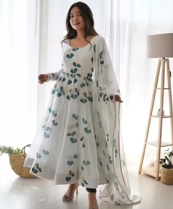 Women Beautiful Faux Georgette Gown With Printed Dupatta Mo