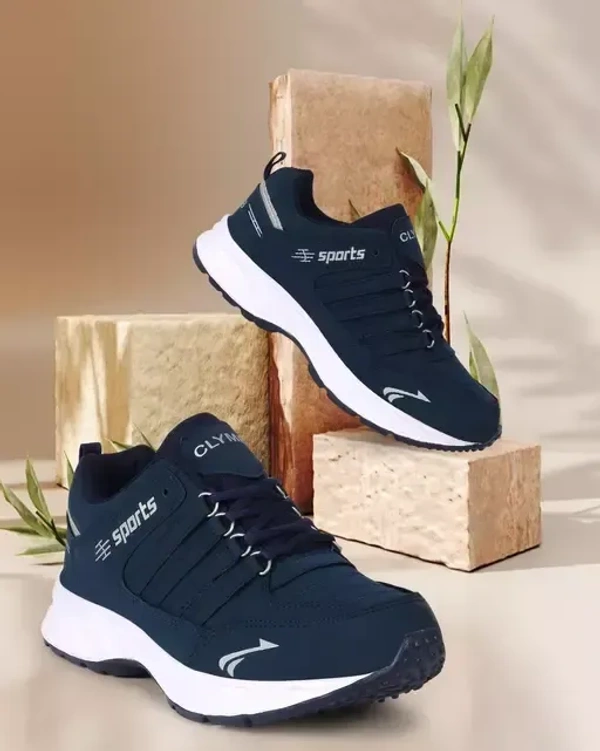 Navy Blue Solid Running Shoes For Men Mo