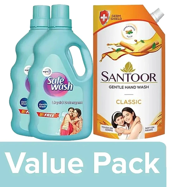 Safewash Liquid 2kg + 1x Santoor Handwash 675ml Free