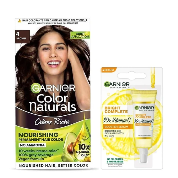 Garnier Color Naturals Brown 4 130ml + 7ml Vit C Serum