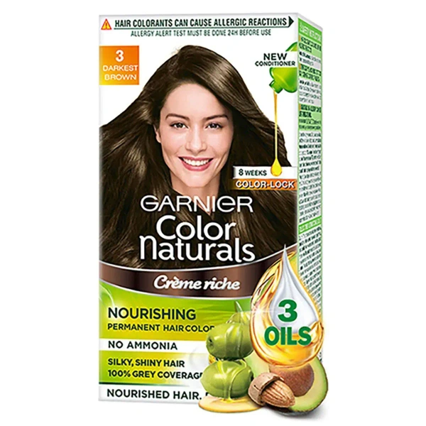Garnier Color Naturals Darkest Brown 3 + Vit C Serum Mask Free
