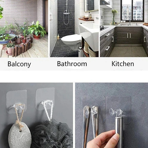 (Pack Of 10) TRANSPARENT  WALL STORAGE HOOKS