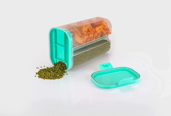  PLASTIC 2 SECTIONS AIR TIGHT TRANSPARENT FOOD GRAIN CEREAL STORAGE CONTAINER (2 LTR) (WITH BOX)