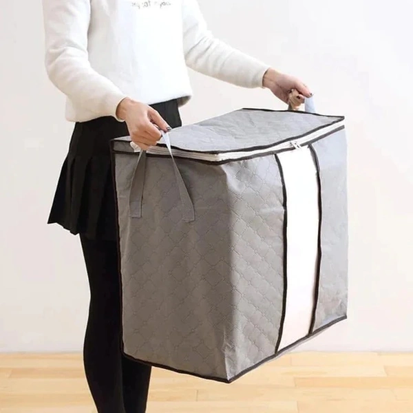 STORAGE BAG WITH ZIPPER AND SPACE SAVER COMFORTER BAG, PILLOW, QUILT, BEDDING, CLOTHES, BLANKET STORAGE ORGANIZER BAG WITH LARGE CLEAR WINDOW AND CARRY HANDLES FOR CLOSET.