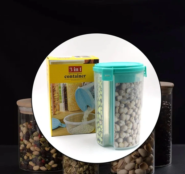 3 IN 1 TRANSPARENT AIR TIGHT STORAGE DISPENSER CONTAINER (WITH COLOR BOX)