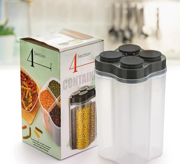 PLASTIC LOCK FOOD STORAGE 4 SECTION CONTAINER JAR FOR GROCERY, FRIDGE CONTAINER.