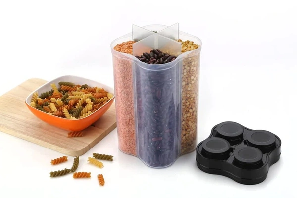 PLASTIC LOCK FOOD STORAGE 4 SECTION CONTAINER JAR FOR GROCERY, FRIDGE CONTAINER.