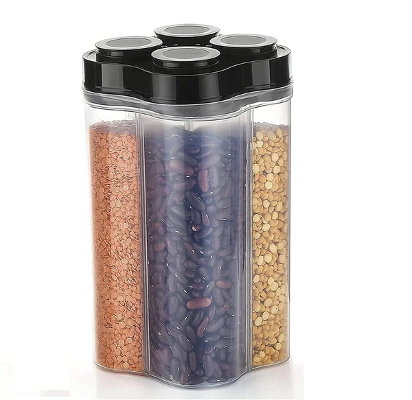 PLASTIC LOCK FOOD STORAGE 4 SECTION CONTAINER JAR FOR GROCERY, FRIDGE CONTAINER.