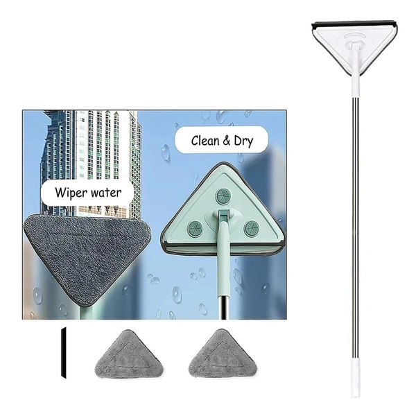 2 IN 1 EXTENDABLE TRIANGLE MOP RETRACTABLE CLEANING MOP BRUSH & VIPER, 360 DEGREE ROTATING FLOORS WALL CLEANING MOP DUST MOP WITH TELESCOPIC HANDLE AND REUSABLE MOP HEADS (1 PC)
