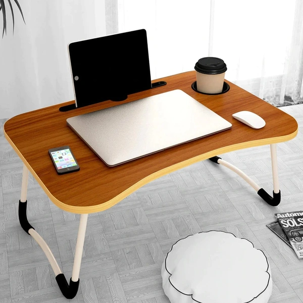 LAPTOP TABLE FOLDABLE PORTABLE NOTEBOOK BED LAP DESK TRAY STAND READING HOLDER WITH COFFEE CUP SLOT FOR BREAKFAST, READING & MOVIE WATCHING, STUDY TABLE. (RANDOM COLOR)