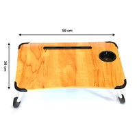LAPTOP TABLE FOLDABLE PORTABLE NOTEBOOK BED LAP DESK TRAY STAND READING HOLDER WITH COFFEE CUP SLOT FOR BREAKFAST, READING & MOVIE WATCHING, STUDY TABLE. (RANDOM COLOR)