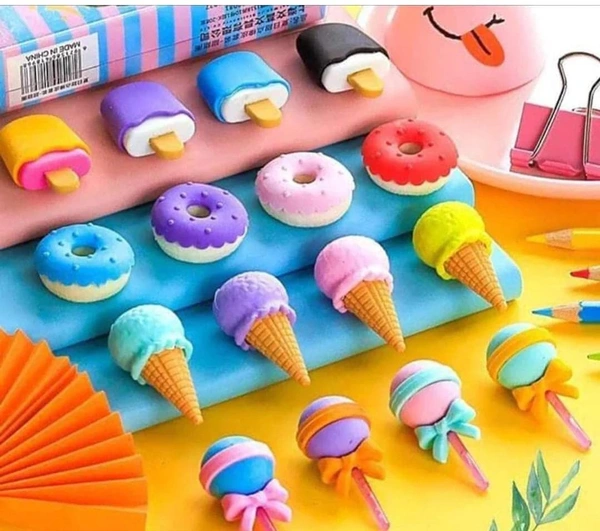 CONE DONUT LOLIPOP ICE CREAM ERASER (1 SET 4 PC)