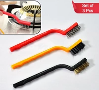 (Pack Of 3) Mini Wire Brush Set Brass Nylon Stainless Steel Bristles Household Cleaning Brush for Gas Stove, Smoke Machine Tool Burner Tiles Tap Rust Removal Welding Slag Dirt & Paint Scrubbing.