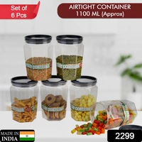 Air Tight Kitchen Storage Container for Rice | Dal | Atta, BPA-Free, Flour | Cereals | Snacks | Stackable | Modular, Round. (Approx - 1100Ml, Set of 6pcs)