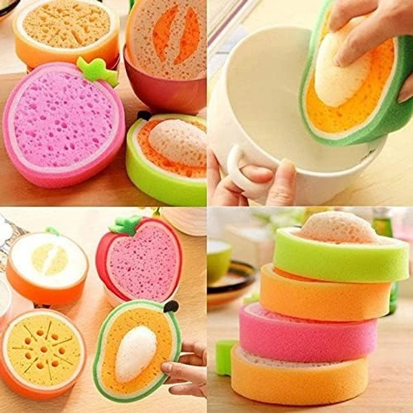 Fruit Shape Bath Sponge Multi-Functional Kitchen Washing Dishes Cleaning Sponge Fruit and Vegetable Washing Sponge, Bath Cleaning Sponge (Multicolor)