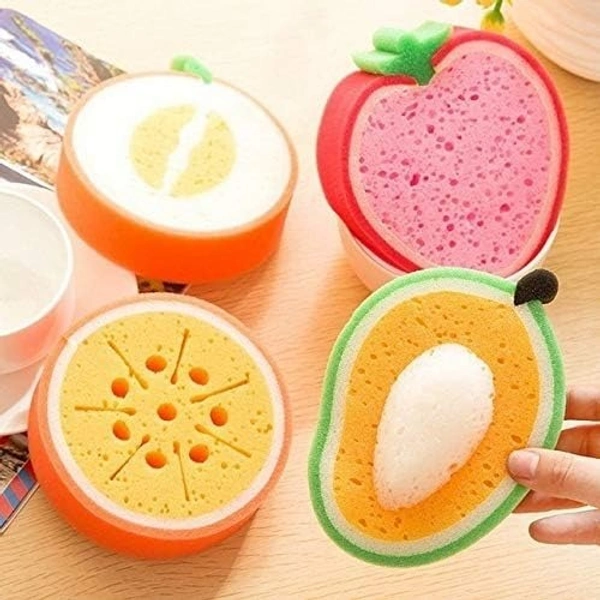 Fruit Shape Bath Sponge Multi-Functional Kitchen Washing Dishes Cleaning Sponge Fruit and Vegetable Washing Sponge, Bath Cleaning Sponge (Multicolor)