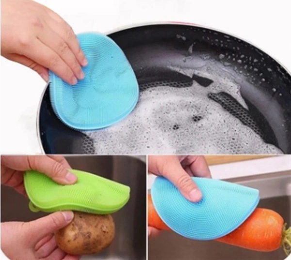 (Pack Of 4) Silicone Dish Scrubber Sponge Mildew Free, Non Stick, Heat Resistant